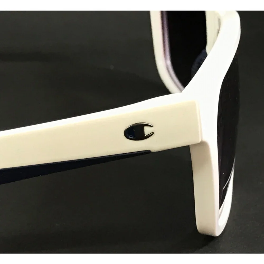 Champion Sunglasses AMP C03 White Square Frames with Dark Grey Polarized Lenses